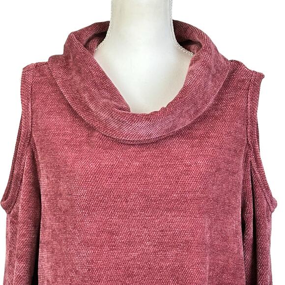 Artesia Sweater Women XL Mauve Purple Stretch Cold Shoulder Cowl Neck Boho Top - Picture 2 of 12